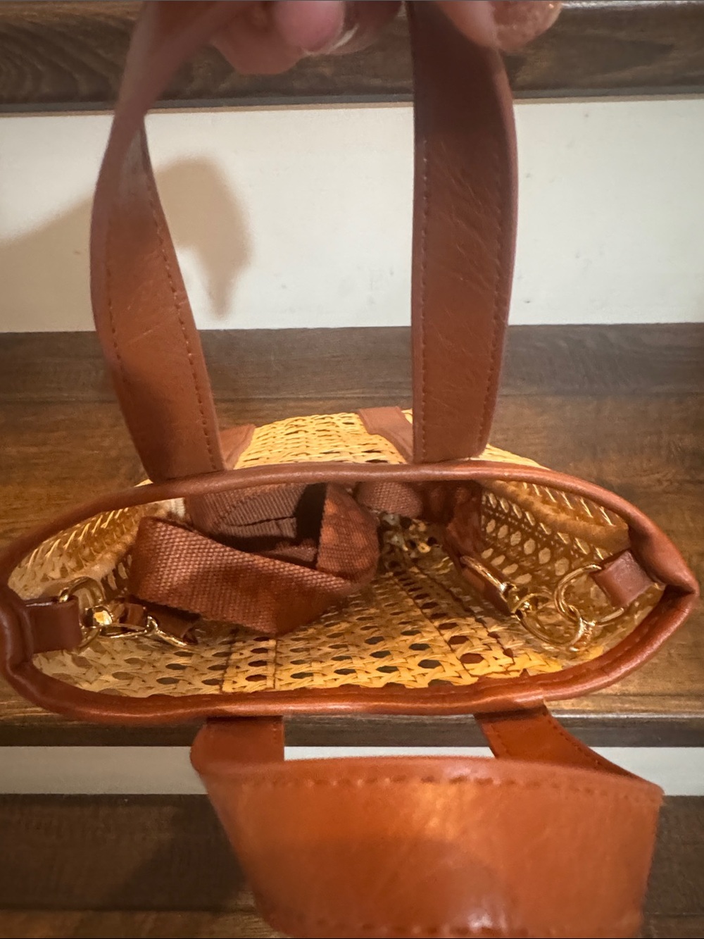 Target Woven Rattan caning Tote with Brown Trim - Picture 3 of 4